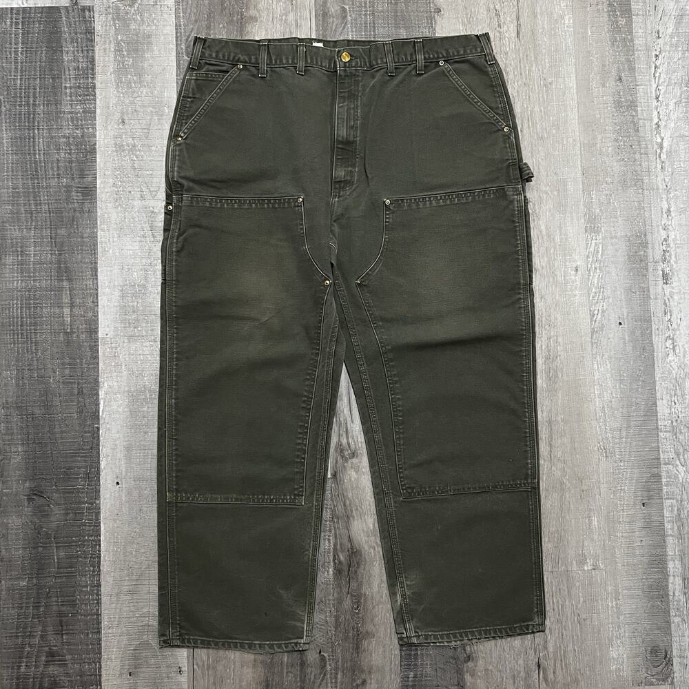 VTG Carhartt Double Knee Pants Green B01 Dungaree Fit Workwear Men's Sz 44